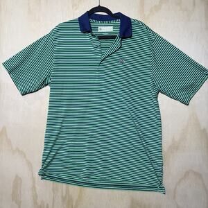 Donald Ross Golf Polo Shirt Green Blue Striped Performance Polo Mens L